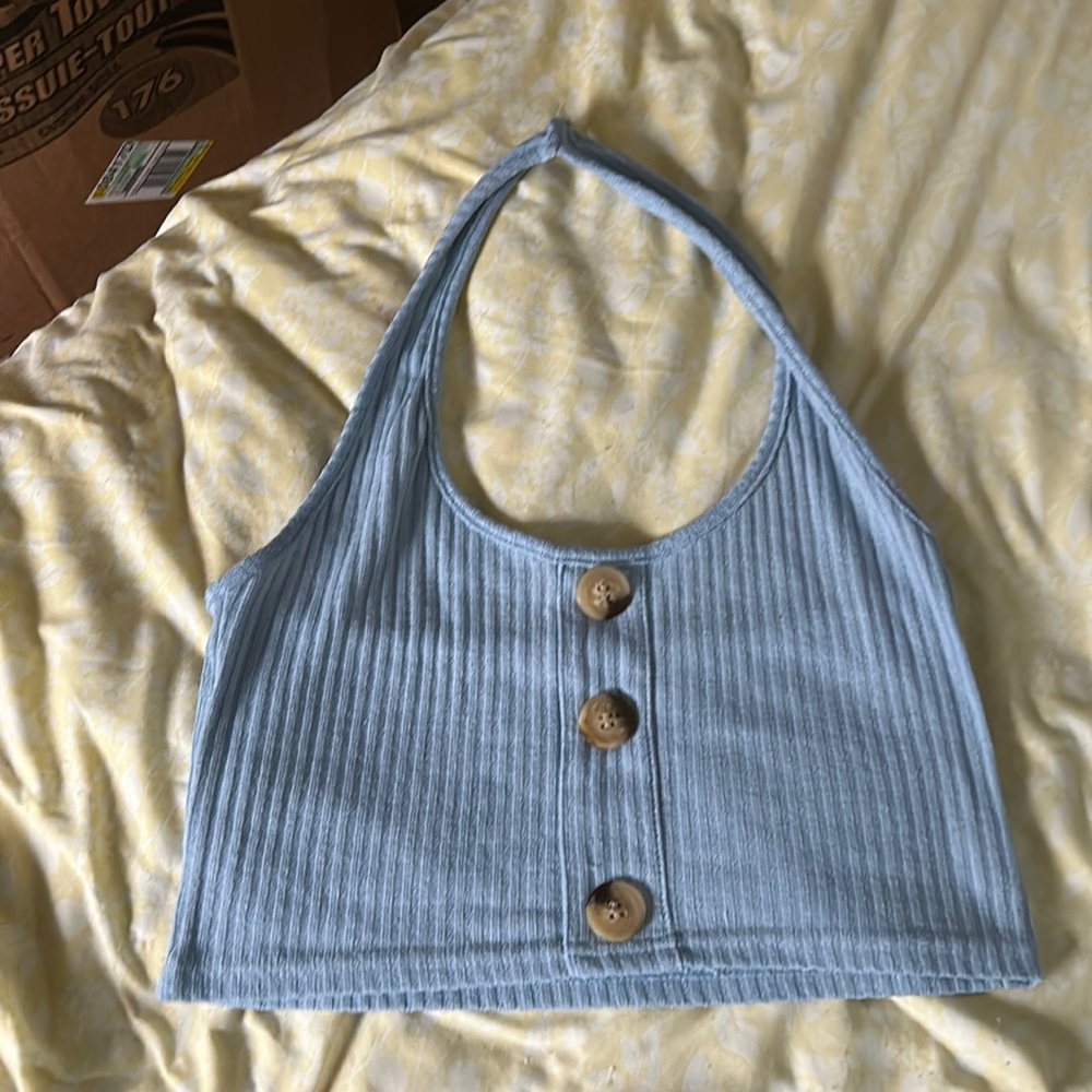 Blue crop top with buttons